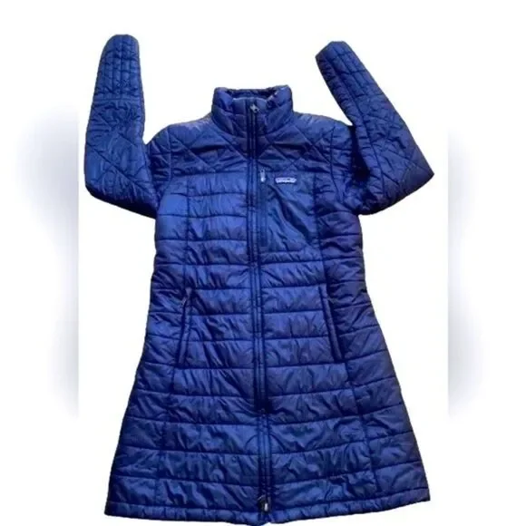 Patagonia Women lined Nano puffer Parka coat quilted Jacket sz Small Navy